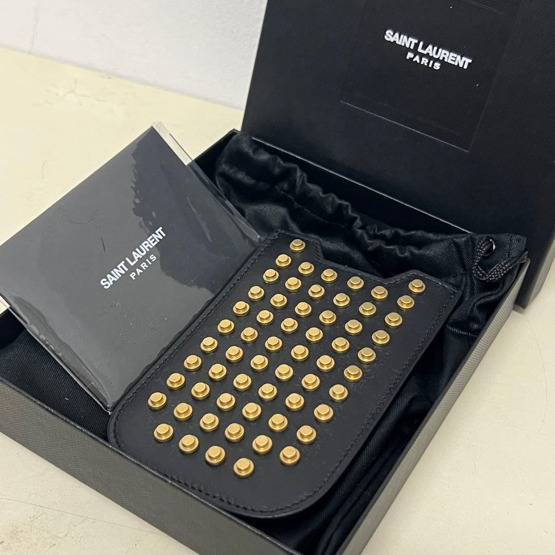 Rare Saint Laurent Studded Black Leather Card Case Hedi Slimane era