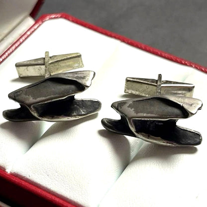 JORGEN JENSEN Denmark Pewter Cufflinks Modernist Abstract Design Men's Vintage