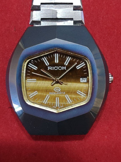 RICOH REQUARTZ 591005 Tiger Eye Dial Analog Date Watch Men Battery Replaced