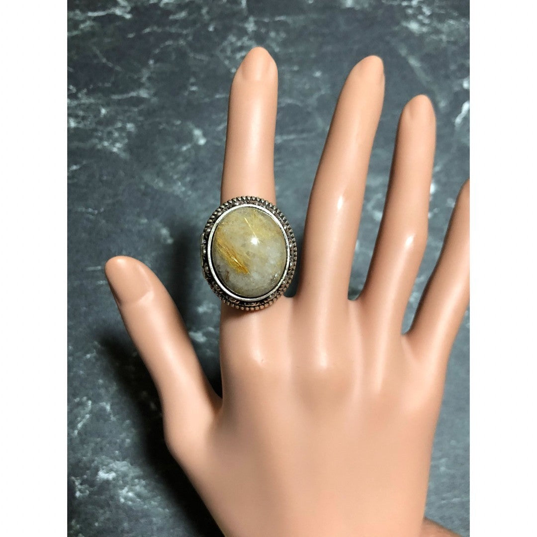 Saint Laurent Silver 925 Natural Stone Hinged Ring Size 49 US 5 Rare