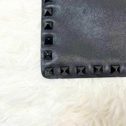 VALENTINO Garavani Rock Stud Black White Leather Clutch Hand Bag Excellent