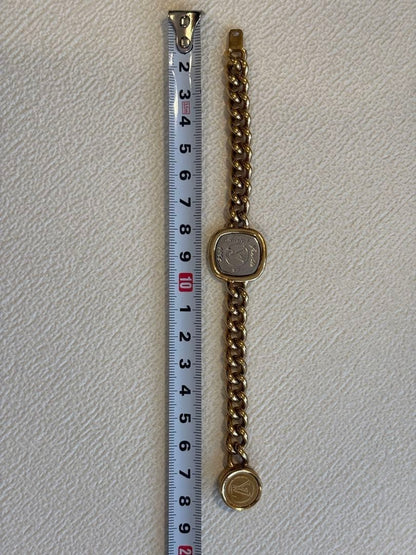 Louis Vuitton 1854 Chain Bracelet Gold Silver Tone Brass Maison fondée 1854