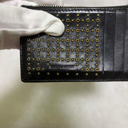 SAINT LAURENT Black Leather Studs Logo Fragment Case Card Case Coin Case