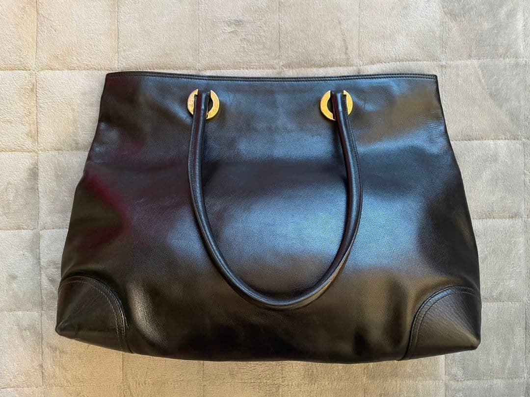 Tiffany & Co Black Leather Tote Shoulder Bag Gold Hardware 41x30x15cm