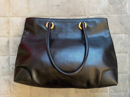 Tiffany & Co Black Leather Tote Shoulder Bag Gold Hardware 41x30x15cm