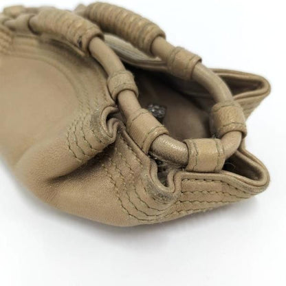 LOEWE Nappa Aire Coin Purse Pouch Beige Leather Braided Handle Bag Used