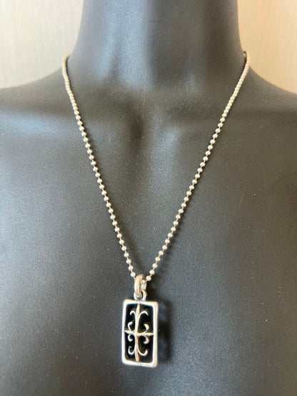 A&G 90s Frame Cross Pendant Necklace Ball Chain Silver 925 USA 35mm Vintage Used