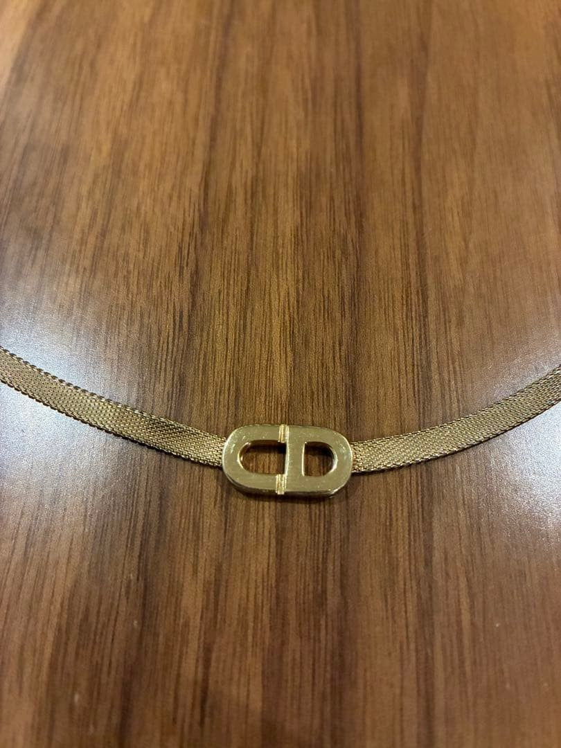 Christian Dior Gold Plated CD Logo Choker Necklace Mesh Chain L 15.3in