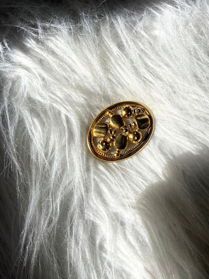 Christian Dior Perfume Bottle Motif Brooch Pin Gold Tone Vintage Oval Jewelry