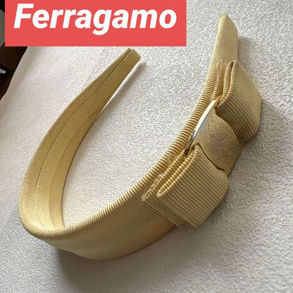 Salvatore Ferragamo Auth Vara Ribbon Canvas Headband Ivory 45 cm 17.7" 3.3 cm