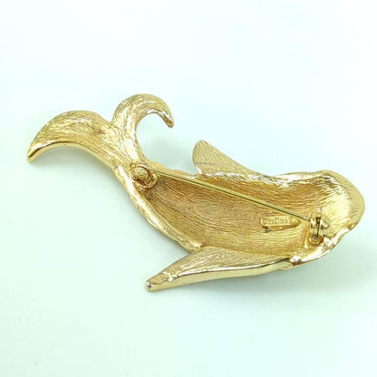 Christian Dior Rhinestone Crystal Gold Tone Koi Fish Carp Brooch From Japan