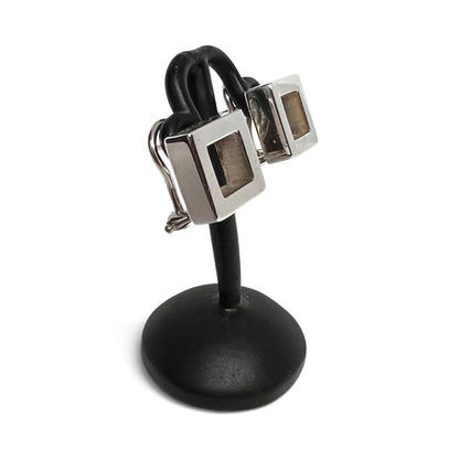 Gucci Silver 925 Open Square Earrings Hook Clip On With Box