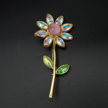 Christian Lacroix Auth Vtg Floral Brooch Aurora Rainbow Crystal Rhinestone Made