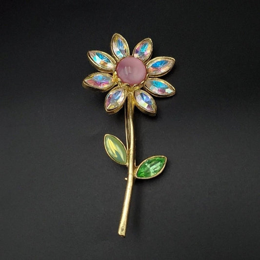 Christian Lacroix Auth Vtg Floral Brooch Aurora Rainbow Crystal Rhinestone Made