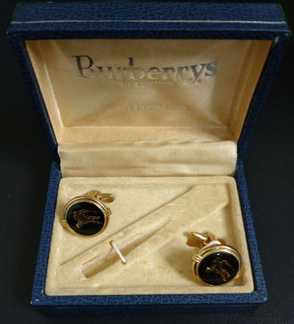 Burberrys Of London Burberry Authentic Vintage Cufflinks Used Gold Black Tone