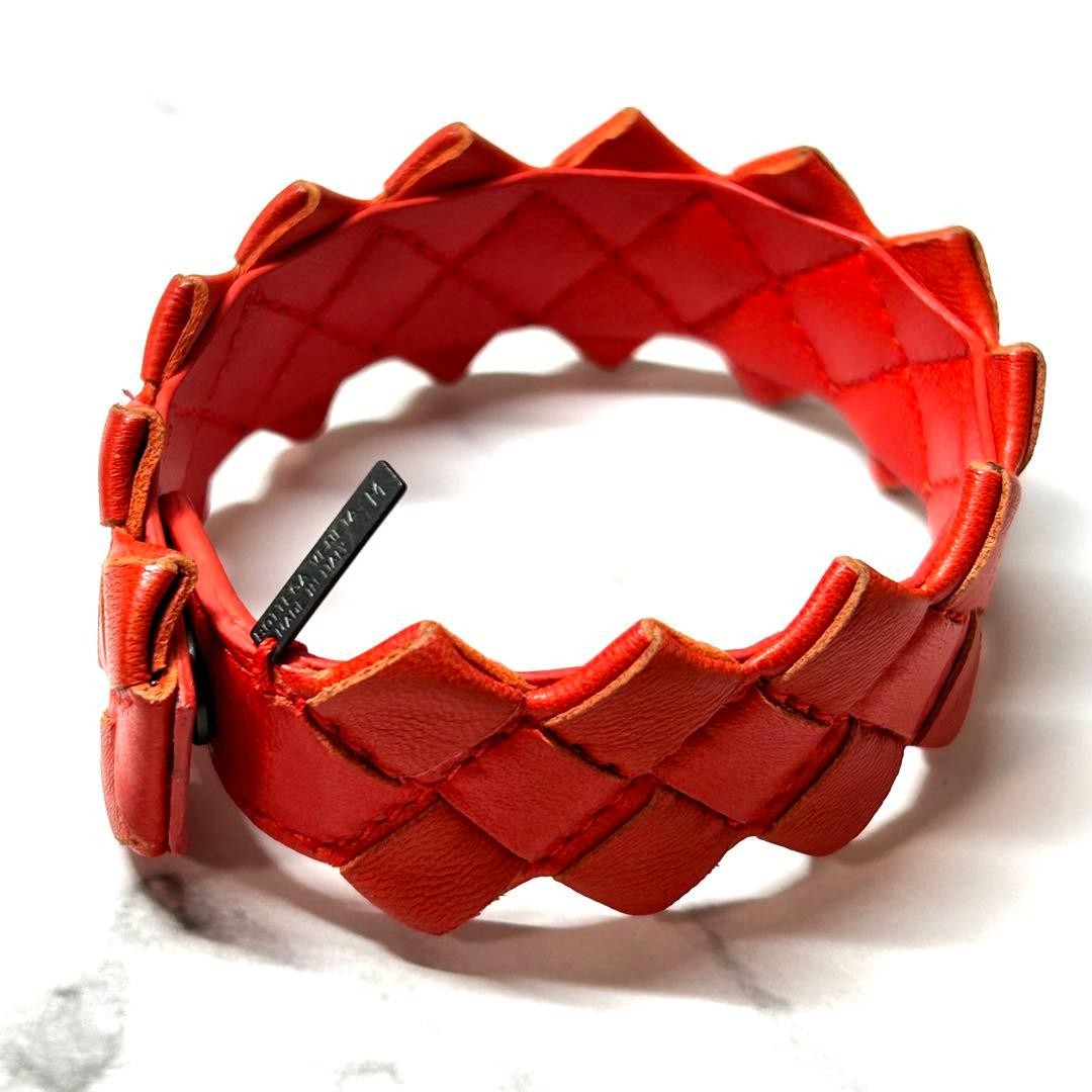Bottega Veneta Auth Intrecciato Woven Leather Bracelet Red 20.5 cm 8.1" Used