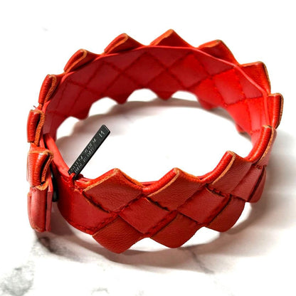 Bottega Veneta Auth Intrecciato Woven Leather Bracelet Red 20.5 cm 8.1" Used