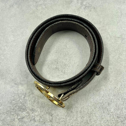 Gucci Interlocking G Gold Tone Buckle GG Canvas Leather Belt Size 75 30 L 89cm