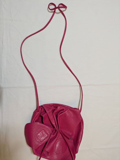 Carlos Falchi Buffalo Leather Bucket Shoulder Bag Pink Drawstring Made in USA