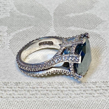 Stephen Dweck Sterling Silver 925 Facet Hematite Ring Size 48.5 US 4.75 Mint