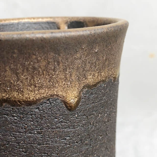 Kamiyama Zundo Pot Shigarakiyaki Φ3.5”x 3.7" Agave caudex Cactus Japanese Bonsai