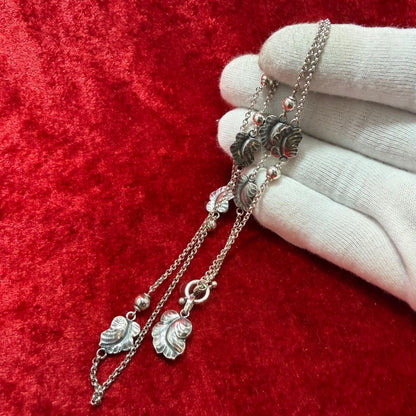 Georg Jensen Sterling Silver 925 Grape Leaf Double-Sided Toggle Necklace 53cm
