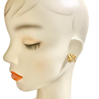 Chanel Authentic 03P Coco Mark Four Leaf Clover Gold GP Logo Earrings Used Great