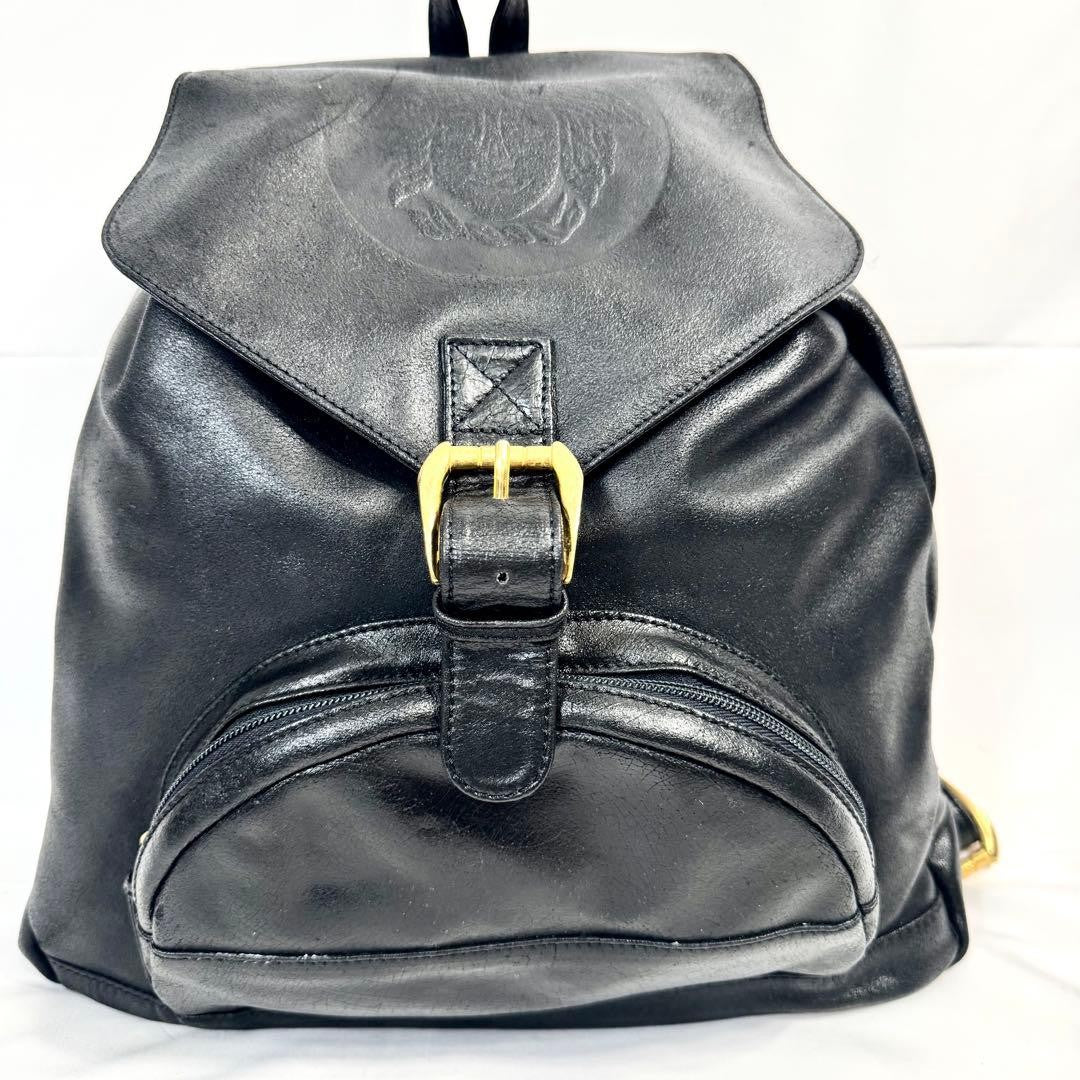 Vintage GIANNI VERSACE Medusa Black Leather Backpack Excellemt