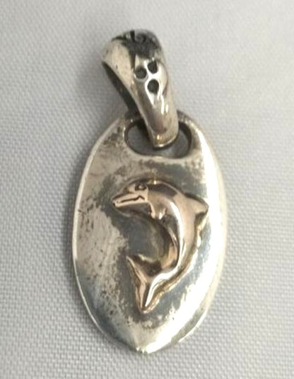 A&G 950 Silver Pendant Top Dolphin Motif Oval Charm Necklace Top Japan 3cm 1.2"