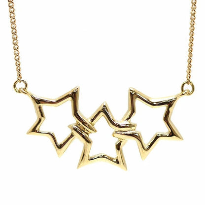 Excellent Tiffany & Co Yellow Gold 18K Triple Star Necklace L 46cm 18in Auth