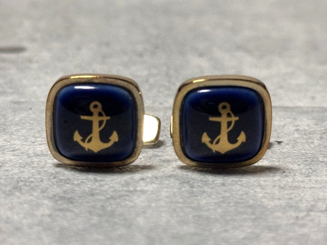 Georg Jensen Anchor Cufflinks Tie Clip Set Sterling Silver 925 Blue Denmark Men