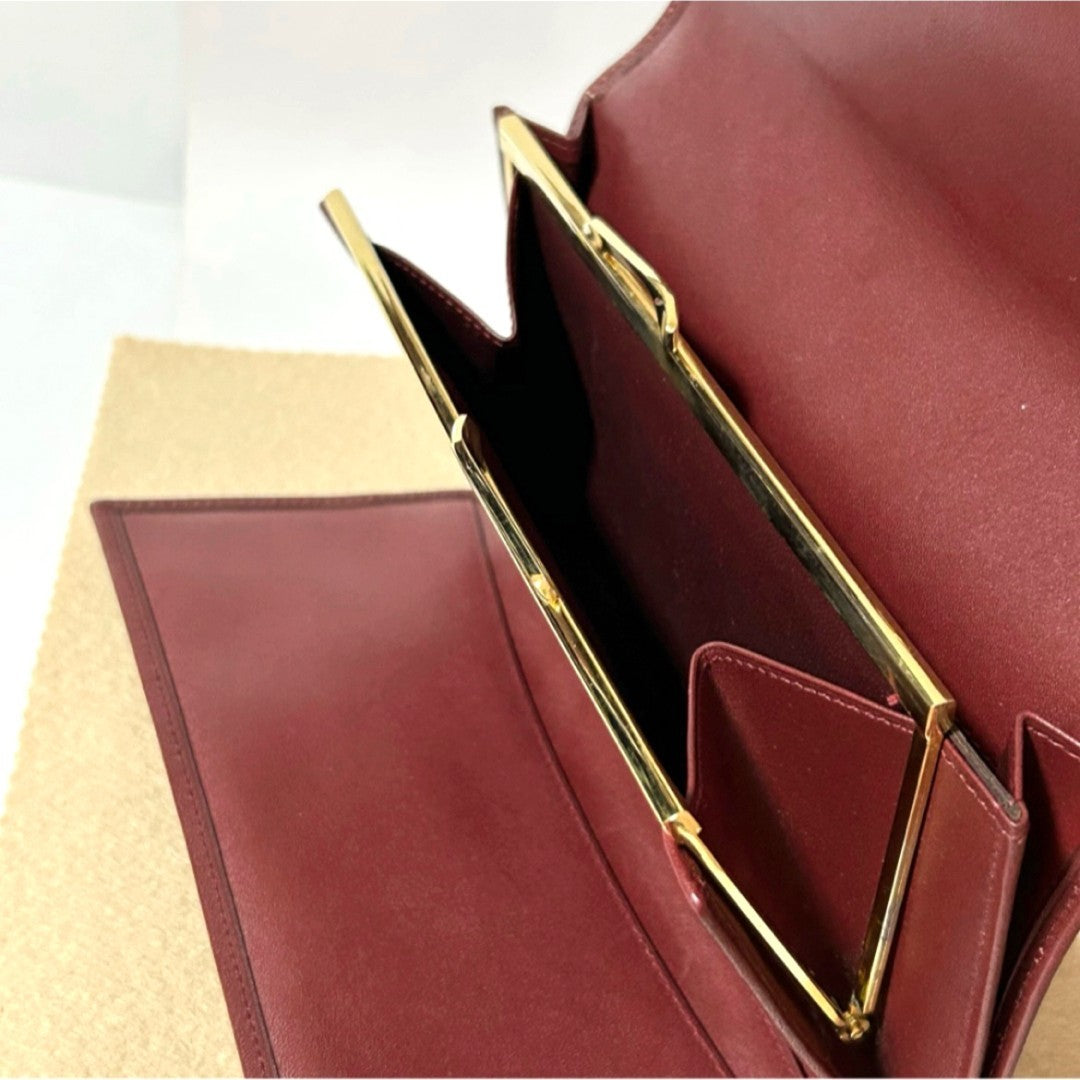 Cartier Must de Cartier Tri-Fold Long Wallet Bordeaux Leather 7.5x4.5x1" Used