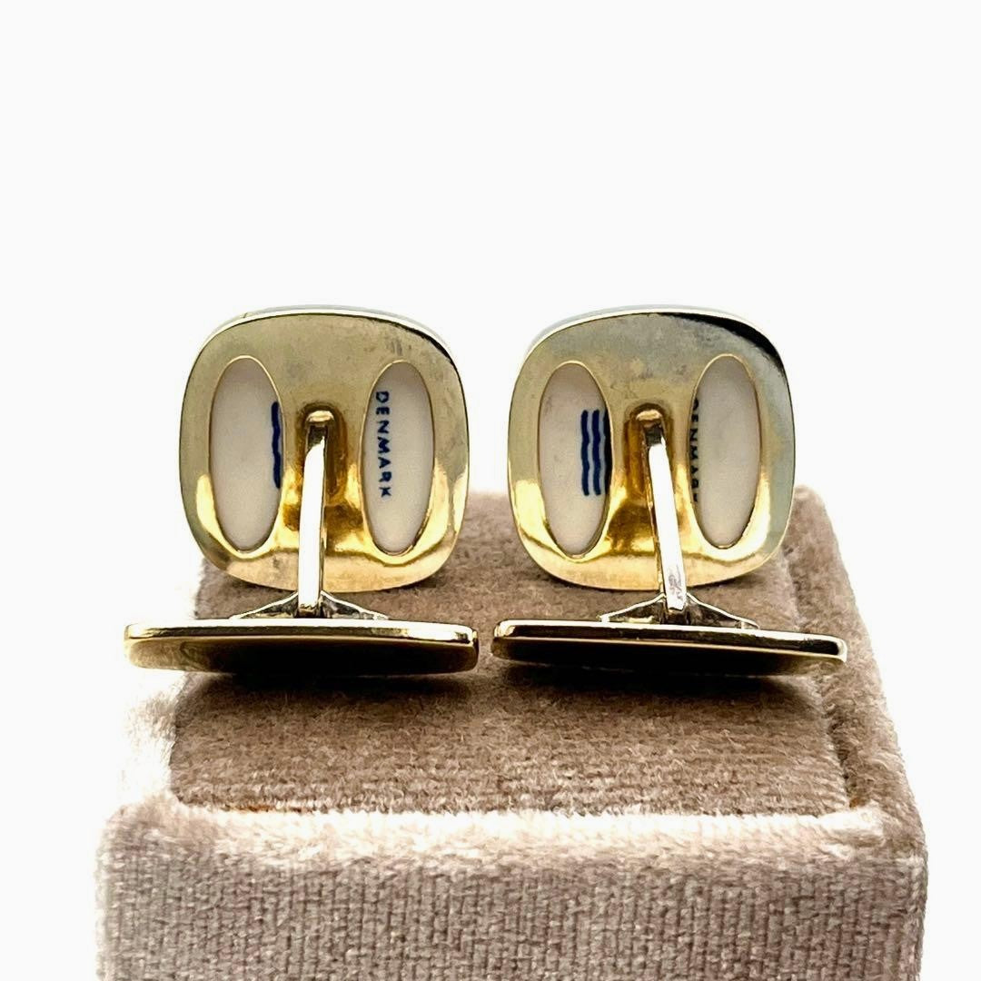 Georg Jensen x Royal Copenhagen Cufflinks White Porcelain Gold Crown Denmark