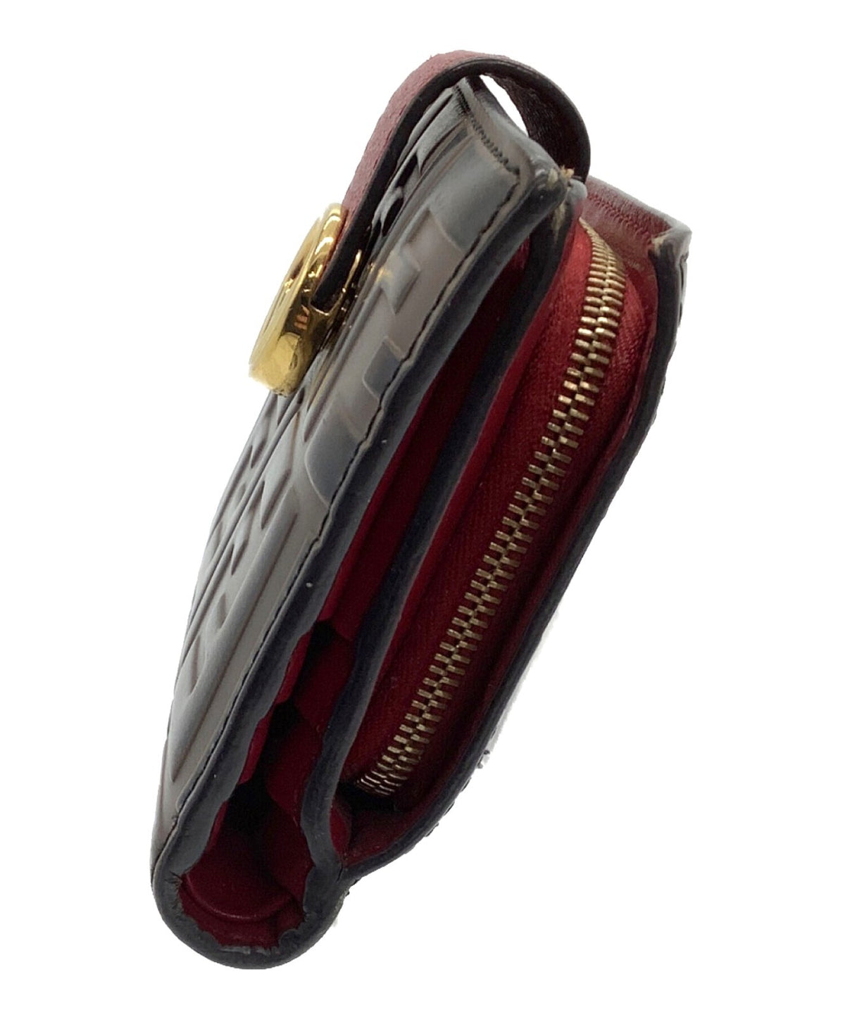 FENDI F is Fendi Zucca Bifold Wallet Brown Red Embossed Leather Gold Hardware