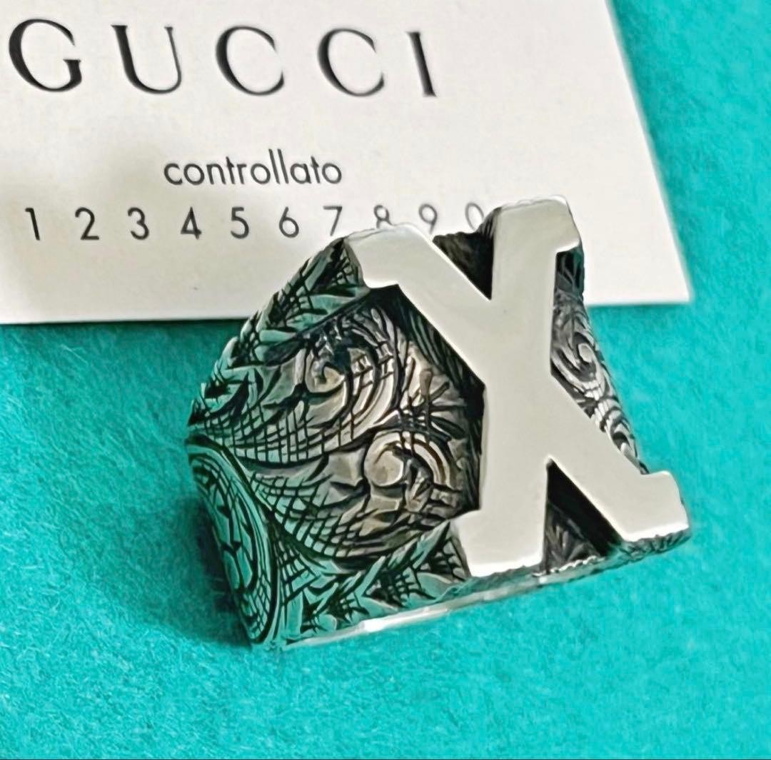 Excellent Gucci Silver 925 Etched Alphabet Initial X Ring Size XL 63 US 10