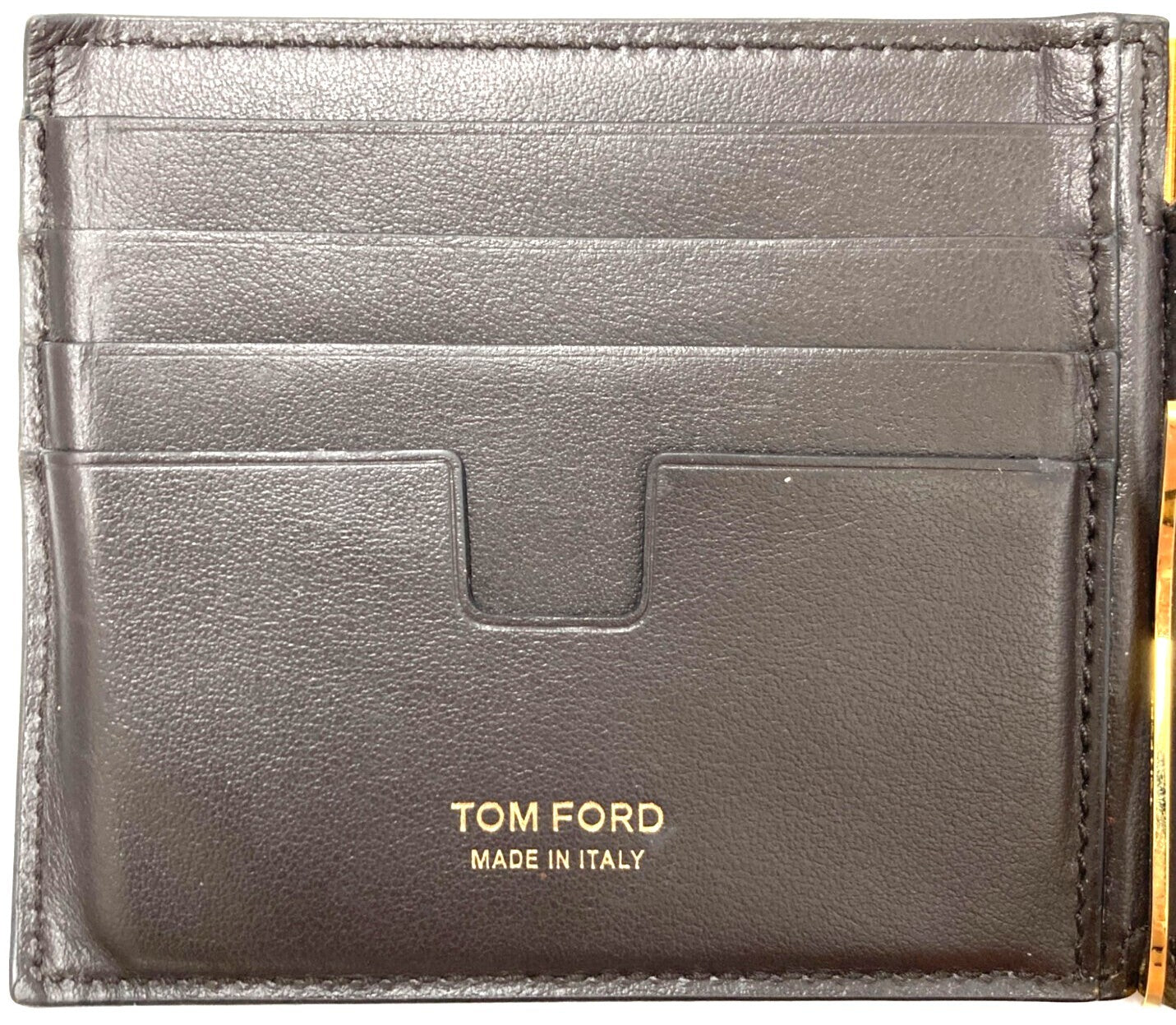 TOM FORD Y0231T Money Clip Bifold Wallet Brown Leather Made in Italy Authentic