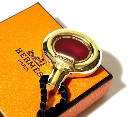 HERMES Paris Perfume Bottle Pendant Necklace Gold Bordeaux 27.6in Auth France