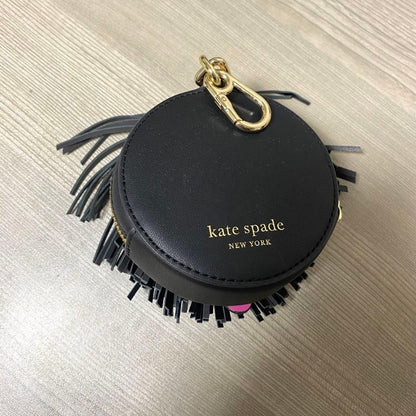 Kate Spade New York Shaggy 3D Dog Coin Purse Black Leather Gold Hardware Limited