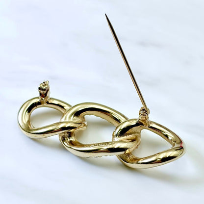 Christian Dior Vintage Brooch Gold Tone Chain Link Rhinestone Pin Signed Jewelry