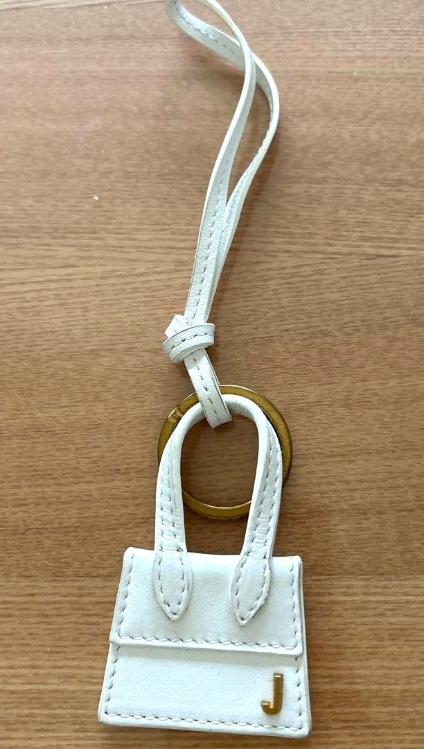 JACQUEMUS Le Chiquito Mini Bag Charm Keychain White Leather Gold J Logo Spain