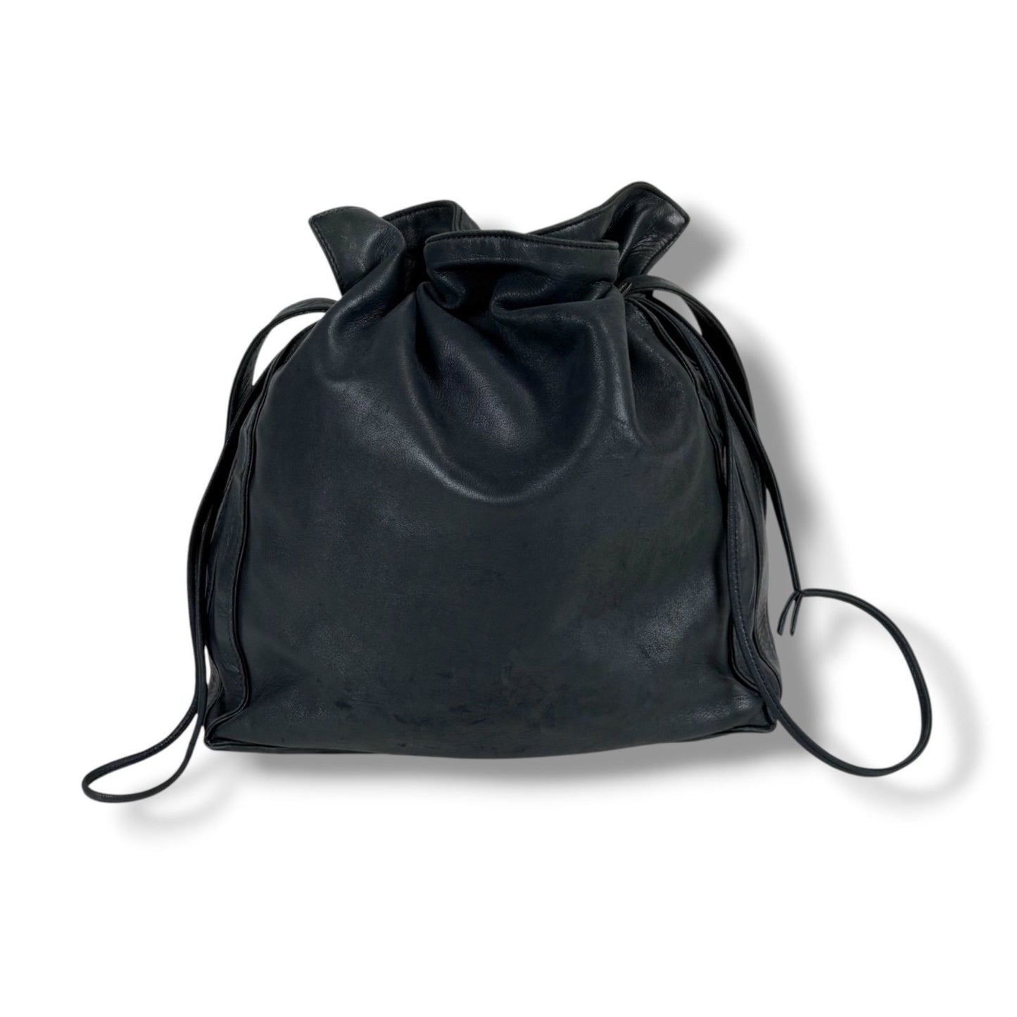 Loewe Auth Flamenco Anagram Logo Nappa Leather Drawstring Shoulder Bag Black