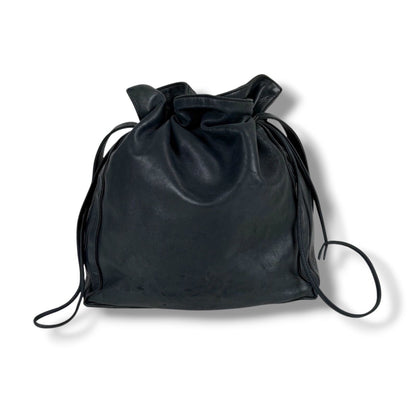 Loewe Auth Flamenco Anagram Logo Nappa Leather Drawstring Shoulder Bag Black
