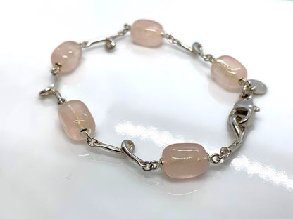 Tiffany & Co Silver 925 Pink Rose Quartz Bead Twist Link Bracelet 18.2cm 7.1"