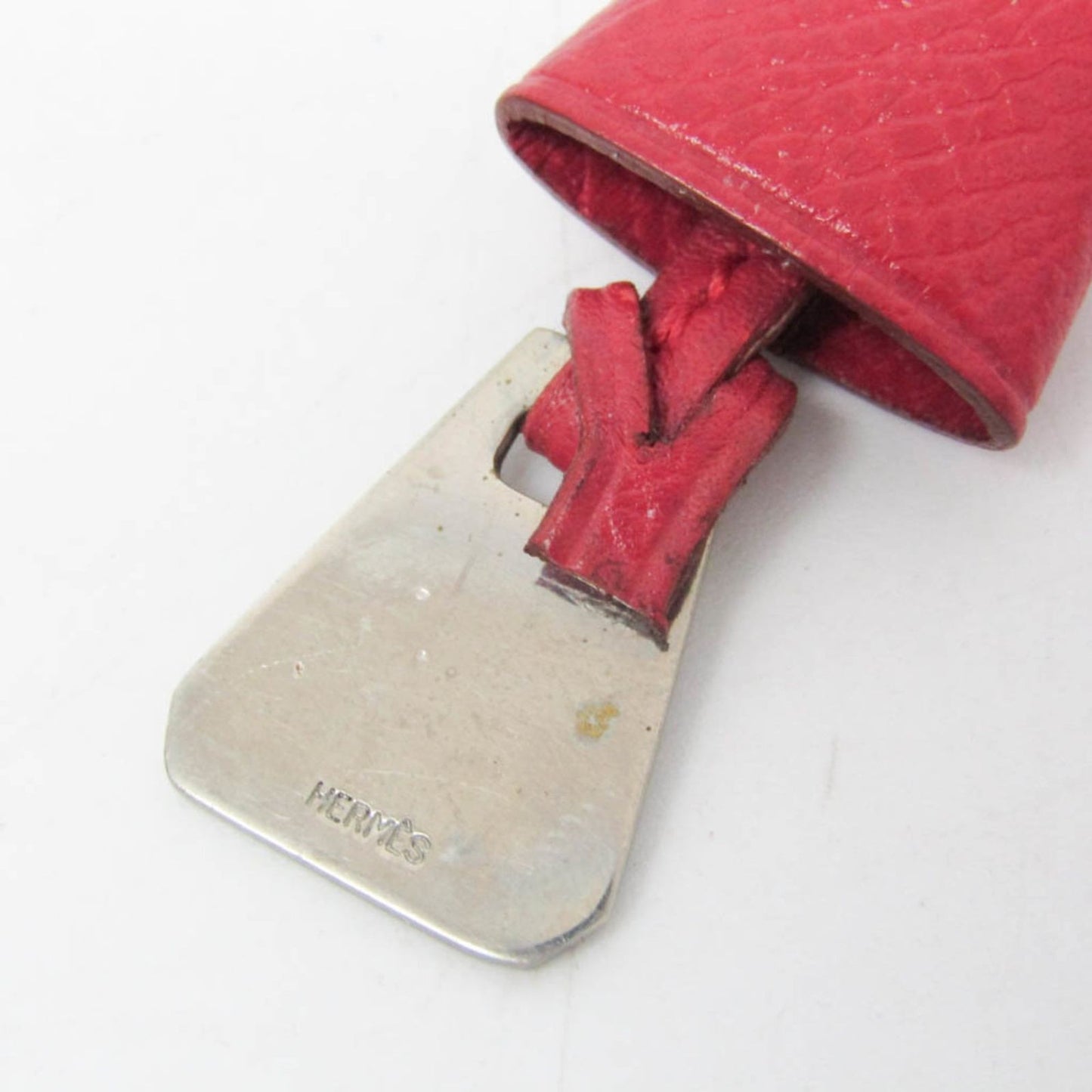 Hermes Auth Mini Clochette Bag Charm Key Holder Silver Red Epsom Metal 13.2 cm