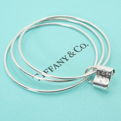Excellent Tiffany & Co Silver 925 1837 Cadena Lock Triple Hoop Bangle 19cm 7.5in