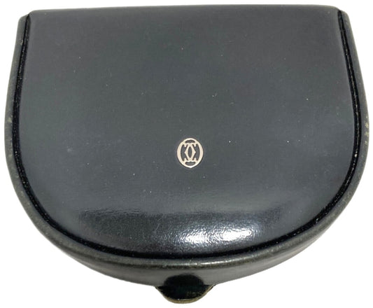 Cartier Pasha Coin Case Purse Black Leather Silver HW Authentic Pre-Owned Paris