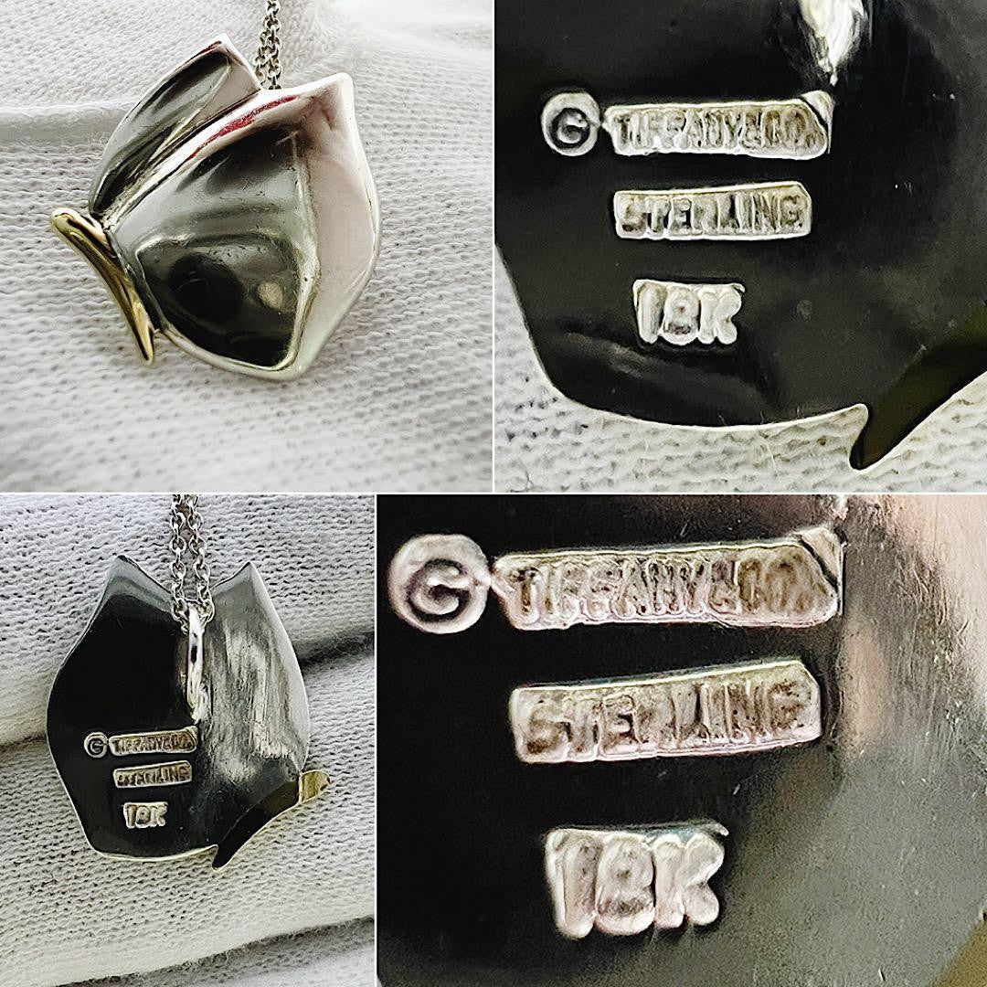 Tiffany Co Auth Butterfly Pendant Necklace K18 YG 925 Combo 2 cm 0.8" 40 cm Used