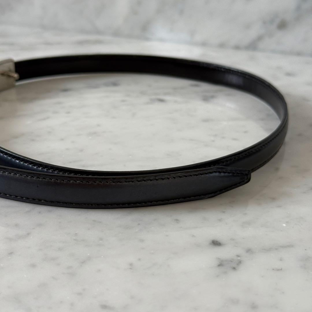 Gucci Navy Leather Logo Buckle Narrow Belt Women Size 75/30