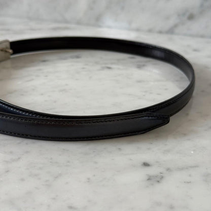 Gucci Navy Leather Logo Buckle Narrow Belt Women Size 75/30