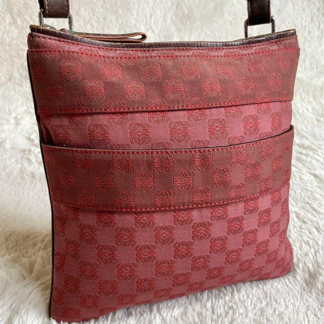 Loewe Repeat Anagram Shoulder Bag Canvas Leather Red Used From Japan
